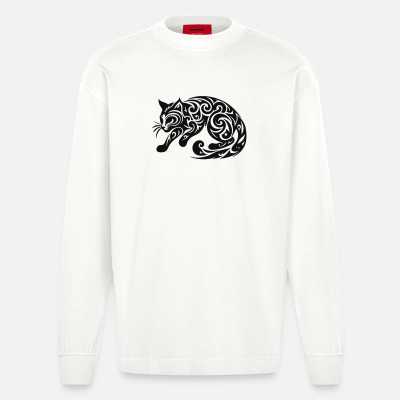 Schwarze Katze - Heavyweight Oversized Organic Langarmshirt Made in EU - OFF WHITE