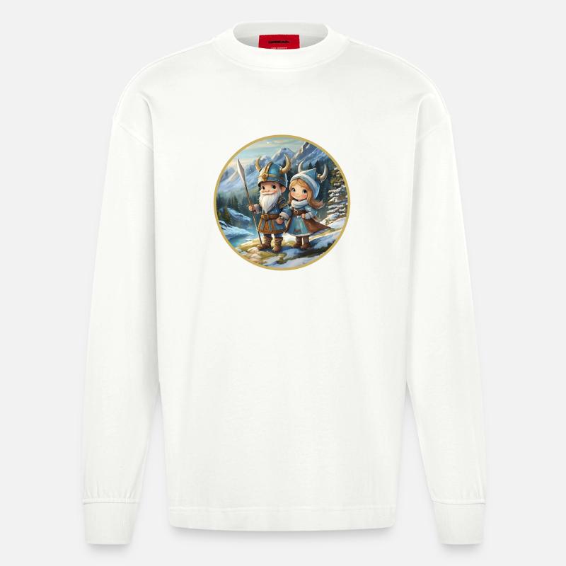 Wikingerjunge und -mädchen - Heavyweight Oversized Organic Langarmshirt Made in EU - OFF WHITE