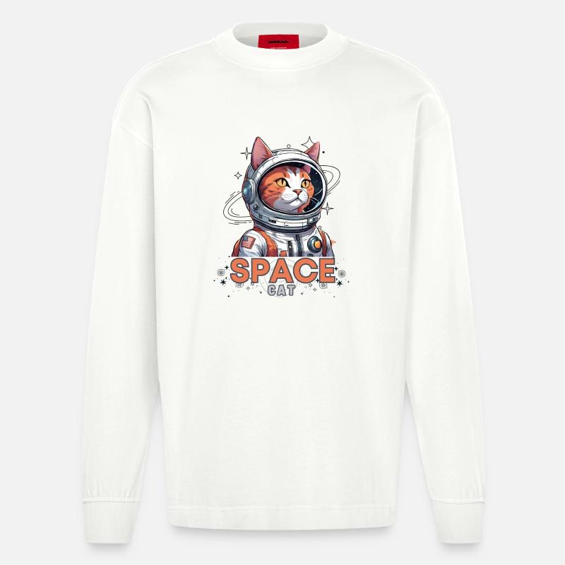 Astronaute Chat de l’Espace - Manches longues bio épais oversize fabriqué en UE - OFF WHITE