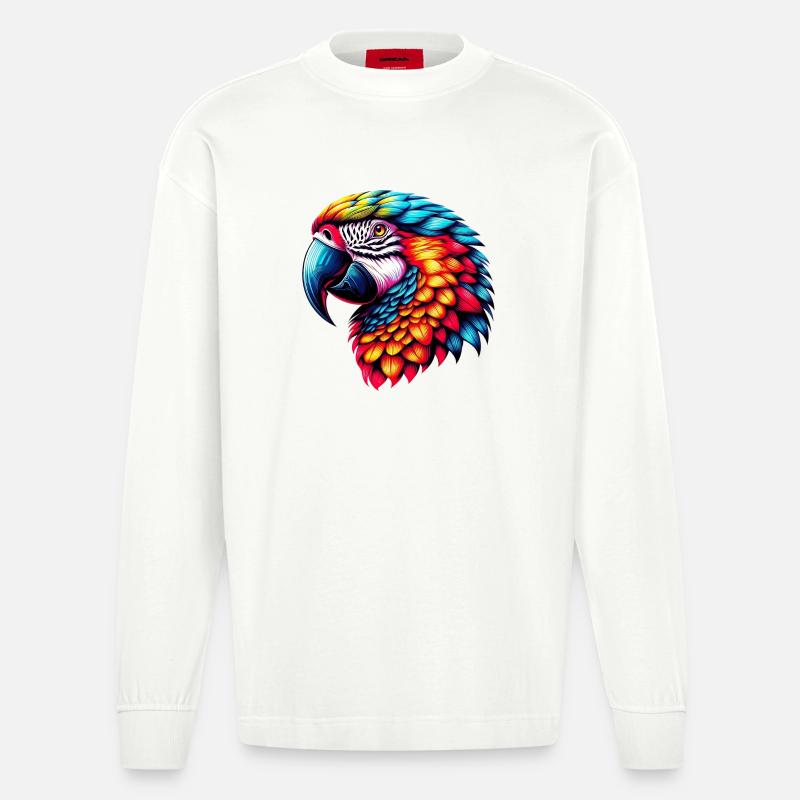 Papagei - Heavyweight Oversized Organic Langarmshirt Made in EU - OFF WHITE