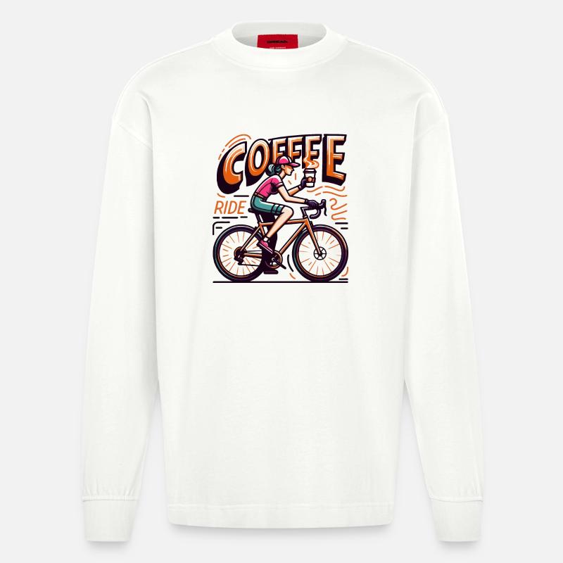 Illustration de balade de café vibrant - Manches longues bio épais oversize fabriqué en UE - OFF WHITE