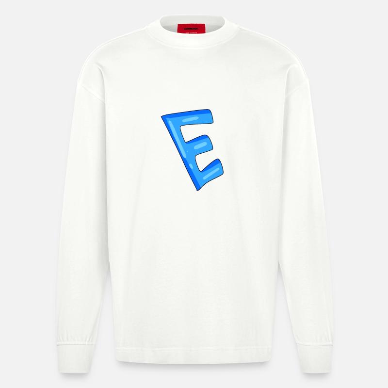 Buchstabe E Anfangsbuchstabe - Heavyweight Oversized Organic Langarmshirt Made in EU - OFF WHITE