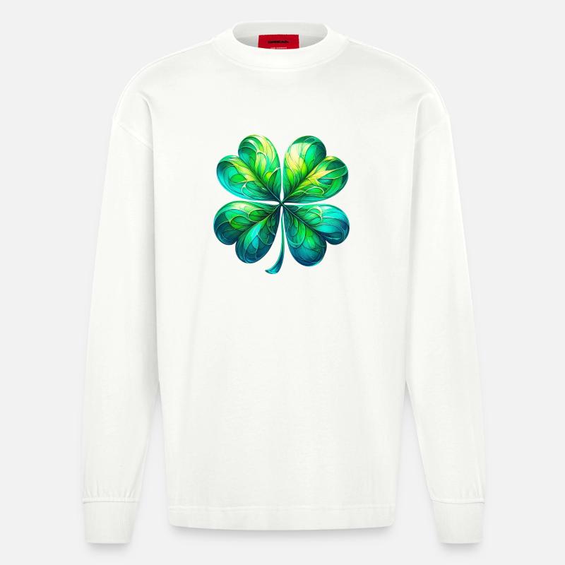 Vierblättriges Kleeblatt - Heavyweight Oversized Organic Langarmshirt Made in EU - OFF WHITE
