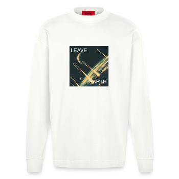 Retro Style Poster Space Travel "Leave Earth" - Heavyweight Oversized Organic Longsleeve Shirt Made in EU - OFF WHITE - Front