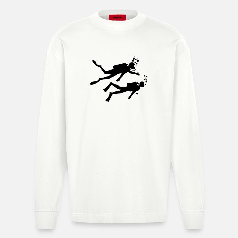Zwei Unterwassertaucher - Heavyweight Oversized Organic Langarmshirt Made in EU - OFF WHITE