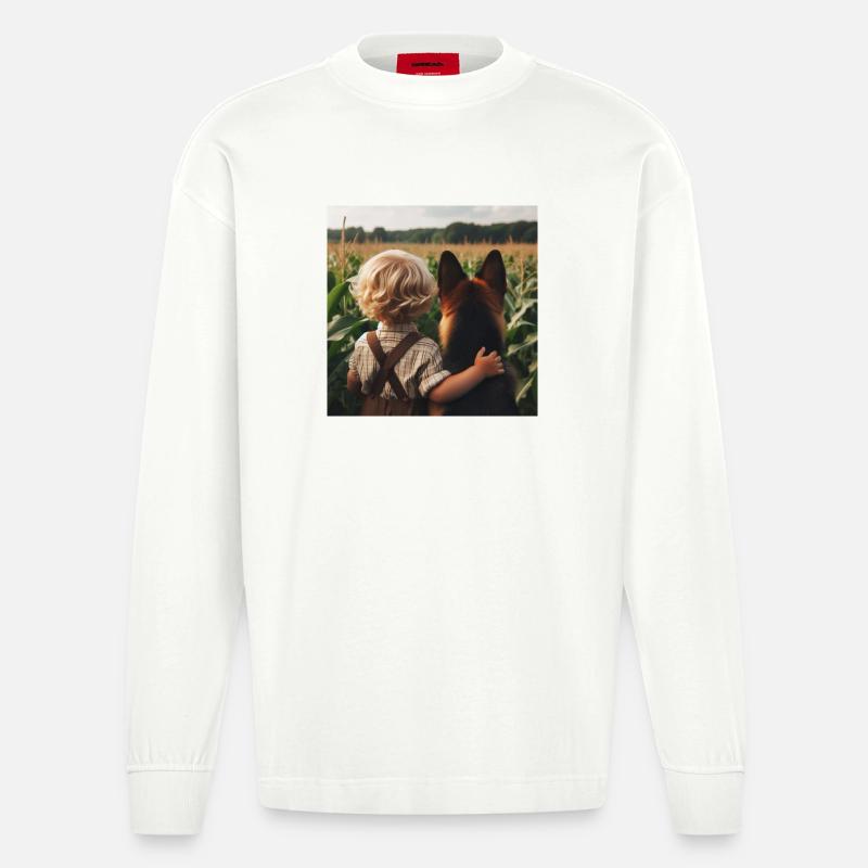 Deutscher Schäferhund Kunst - Heavyweight Oversized Organic Langarmshirt Made in EU - OFF WHITE