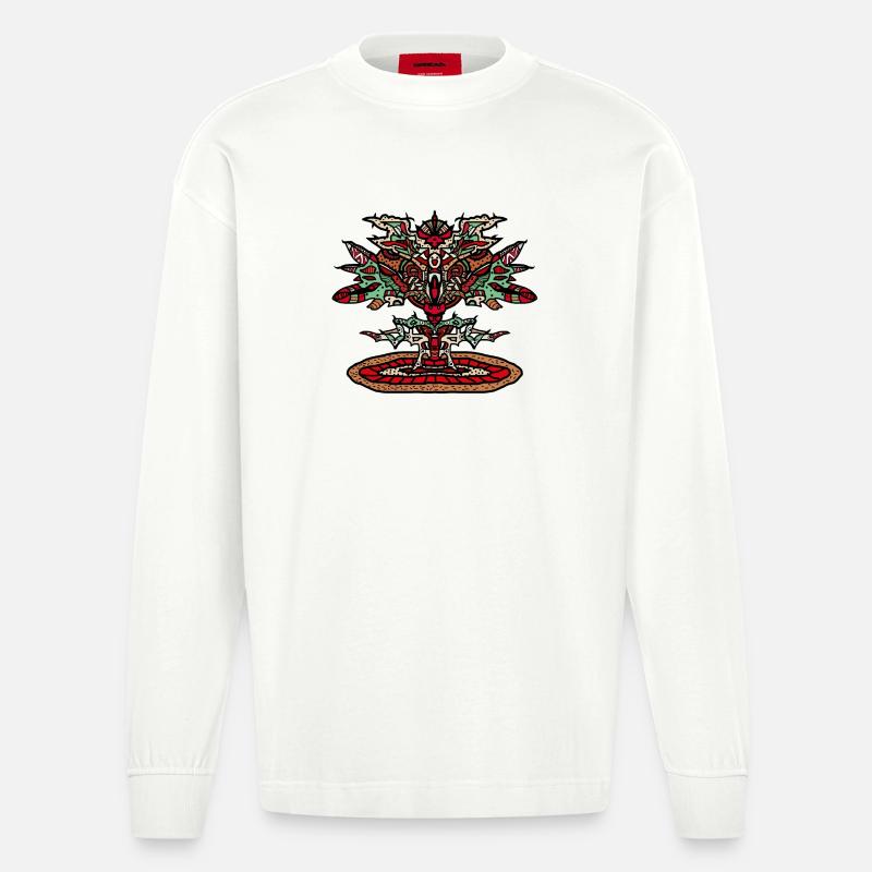 Tatouage d’arbre dragon robot - Manches longues bio épais oversize fabriqué en UE - OFF WHITE