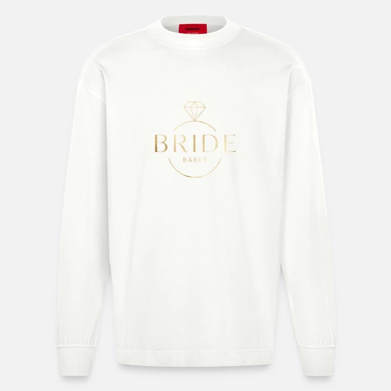 Bride Babes! Diamant-Ring personalisierbar - Heavyweight Oversized Organic Langarmshirt Made in EU - OFF WHITE