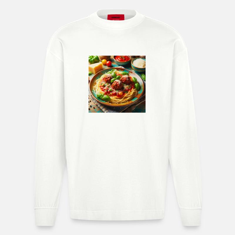 Spaghetti mit Fleisch - Heavyweight Oversized Organic Langarmshirt Made in EU - OFF WHITE