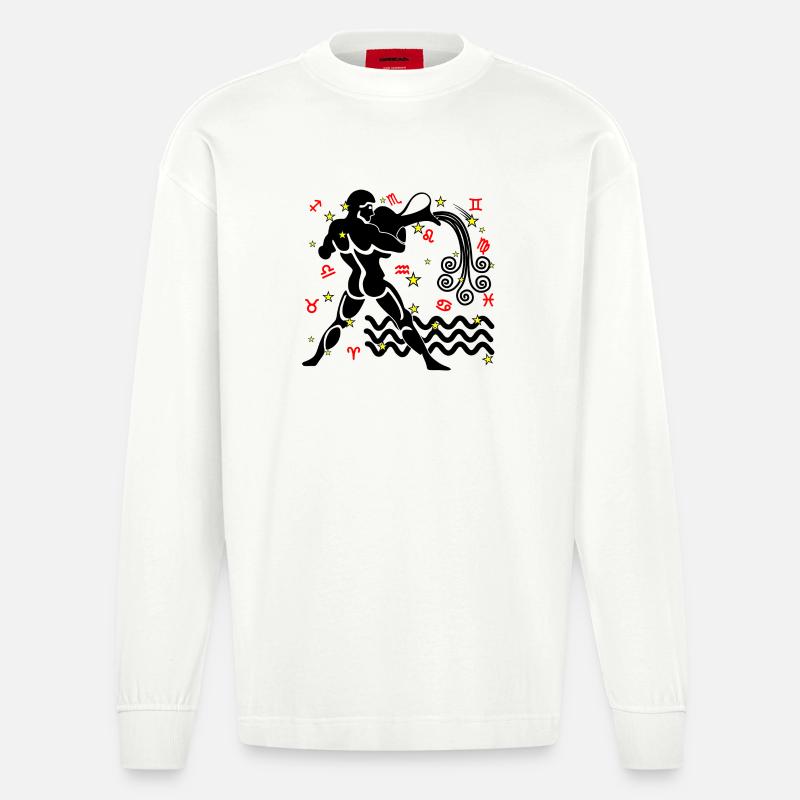 Sternzeichen Stern Logo Wassermann - Heavyweight Oversized Organic Langarmshirt Made in EU - OFF WHITE