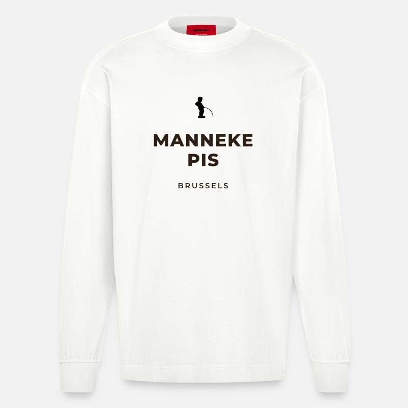 Manneken Piss Bryssel - Heavyweight Oversized Organic pitkähihainen paita Made in EU - OFF WHITE