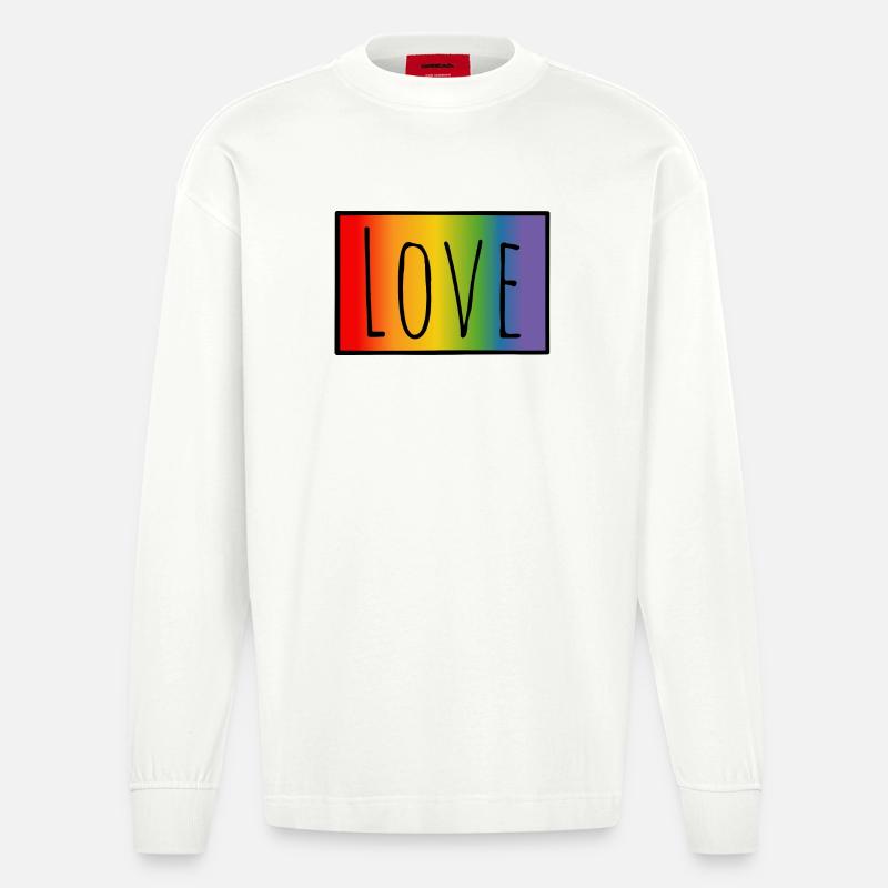 CSD Tshirt Regenbogen Love - Heavyweight Oversized Organic Langarmshirt Made in EU - OFF WHITE
