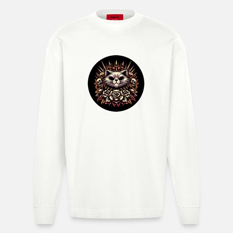 Evil cat - Heavyweight Oversized Organic Langarmshirt Made in EU - OFF WHITE