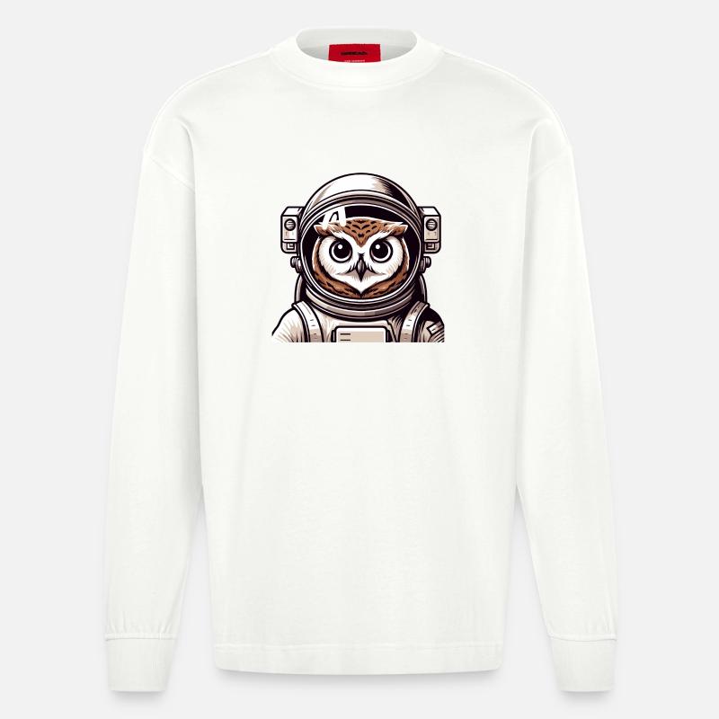 Eine Astronauten-Eule im Cartoon-Stil - Heavyweight Oversized Organic Langarmshirt Made in EU - OFF WHITE
