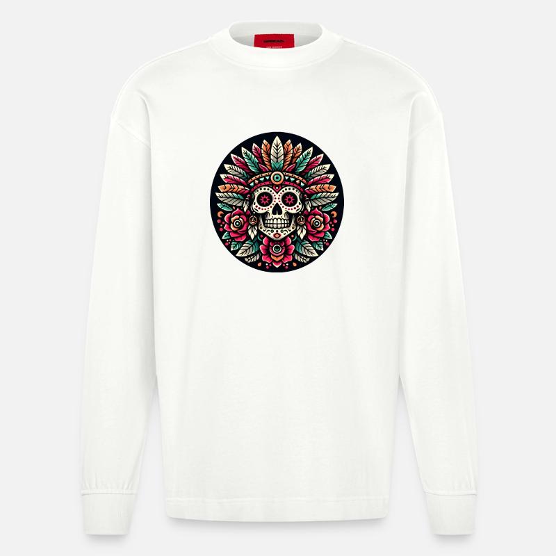 Maya Skull 2 - Heavyweight Oversized Organic Langarmshirt Made in EU - OFF WHITE