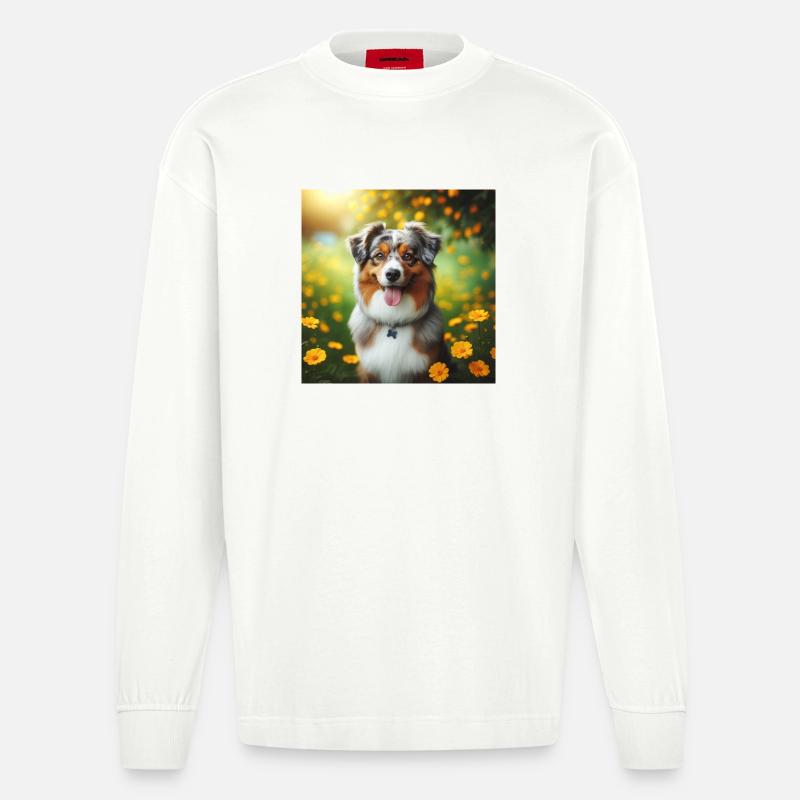 Australischer Schäferhund - Heavyweight Oversized Organic Langarmshirt Made in EU - OFF WHITE
