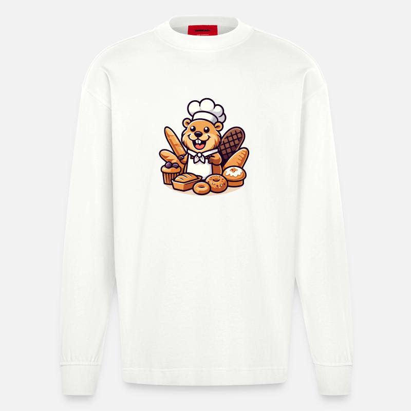 Baker Beaver: Der Konditorei-Profi - Heavyweight Oversized Organic Langarmshirt Made in EU - OFF WHITE