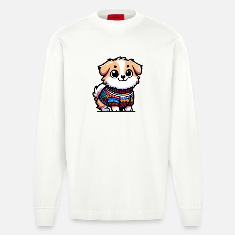 Snug Pup: Der Pullover tragende Hund - Heavyweight Oversized Organic Langarmshirt Made in EU - OFF WHITE