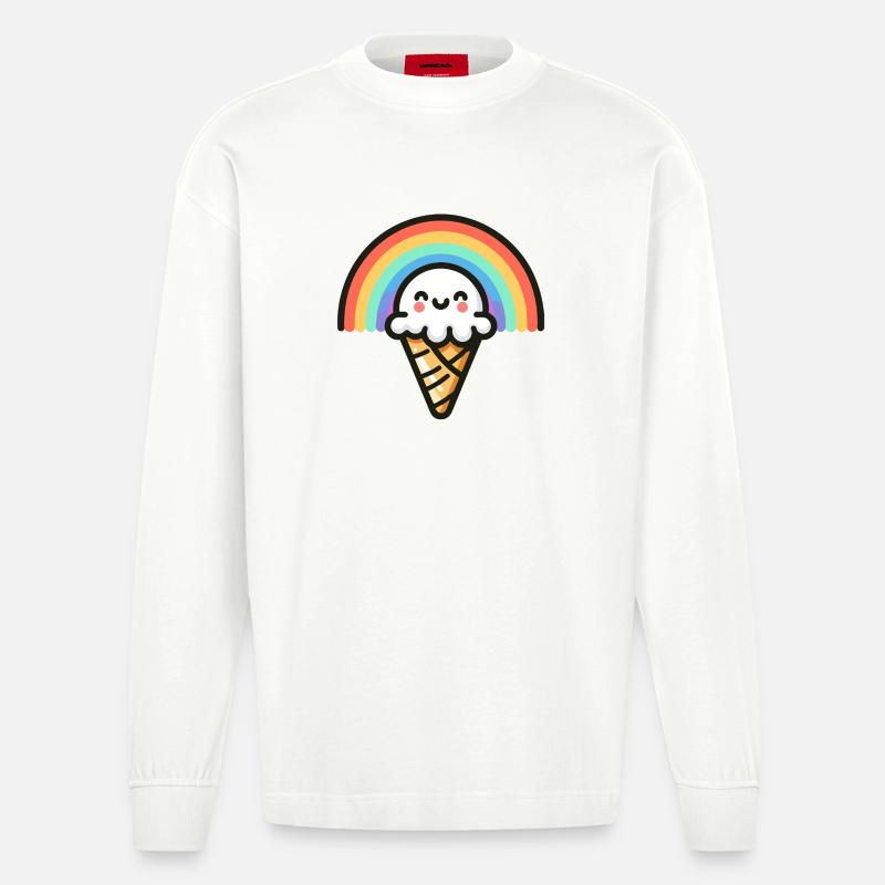 Rainbow Scoop: Der süßeste Bogen - Heavyweight Oversized Organic Langarmshirt Made in EU - OFF WHITE