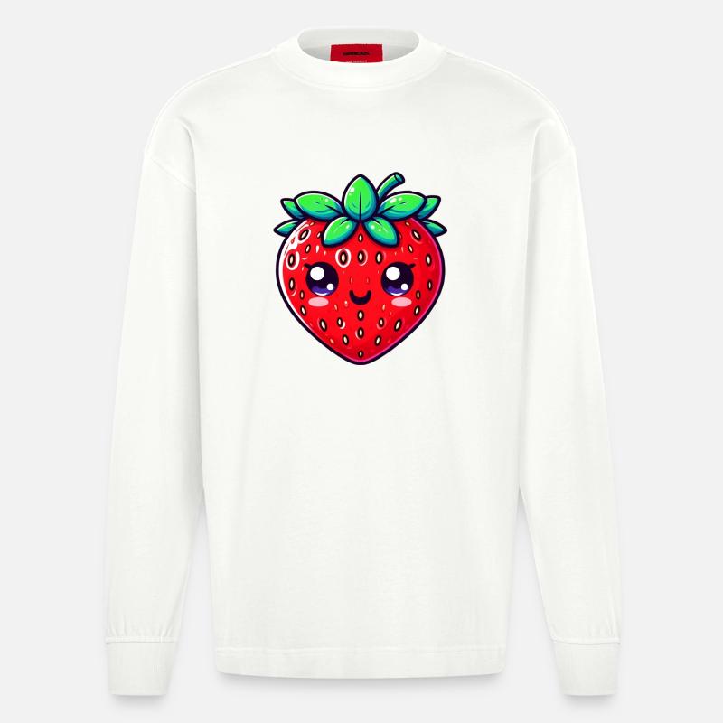 Erdbeer-Erdbeeren - Heavyweight Oversized Organic Langarmshirt Made in EU - OFF WHITE