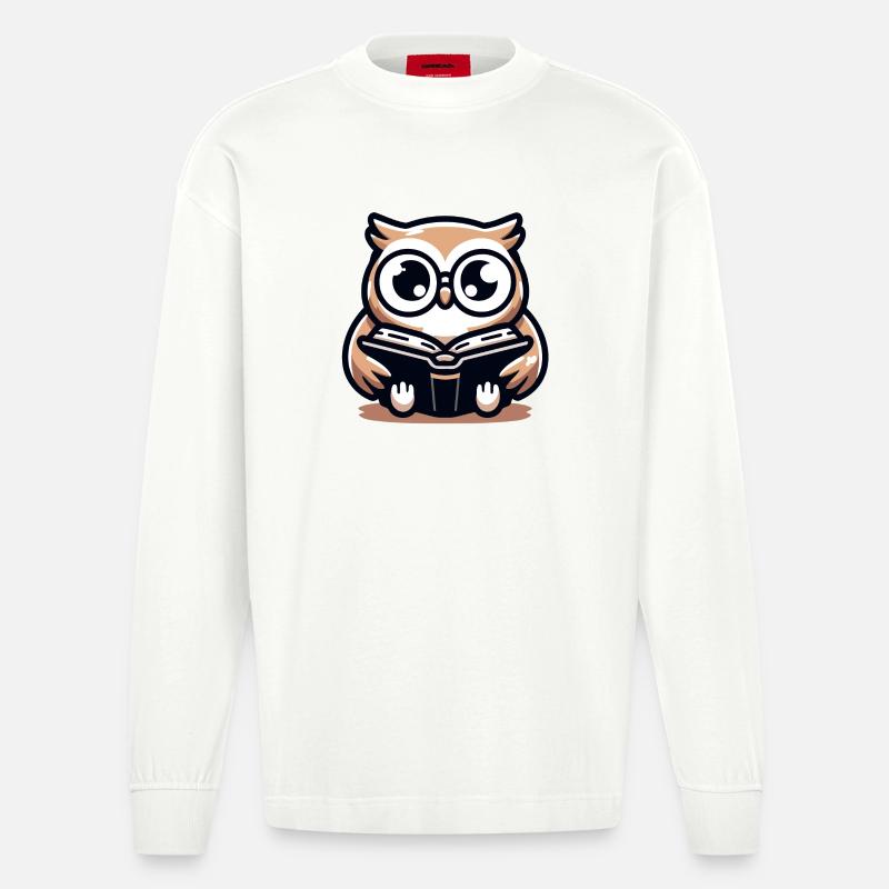 Weiser Eulenleser-Buch-Talisman - Heavyweight Oversized Organic Langarmshirt Made in EU - OFF WHITE