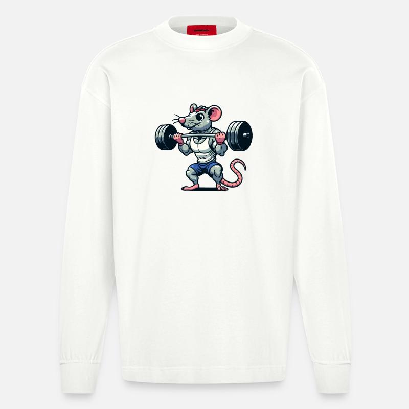 Mighty Mouse Lifter: Der Workout-Krieger - Heavyweight Oversized Organic Langarmshirt Made in EU - OFF WHITE