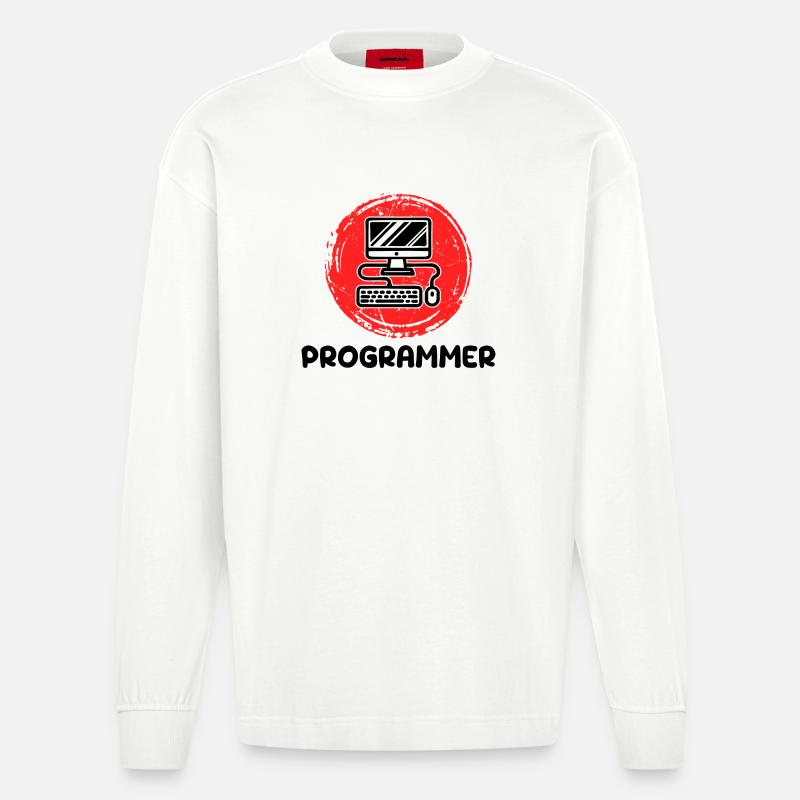 Computer Developer Programmer Code Scripting - Heavyweight Oversized Organic Longsleeve Shirt Made in EU - OFF WHITE