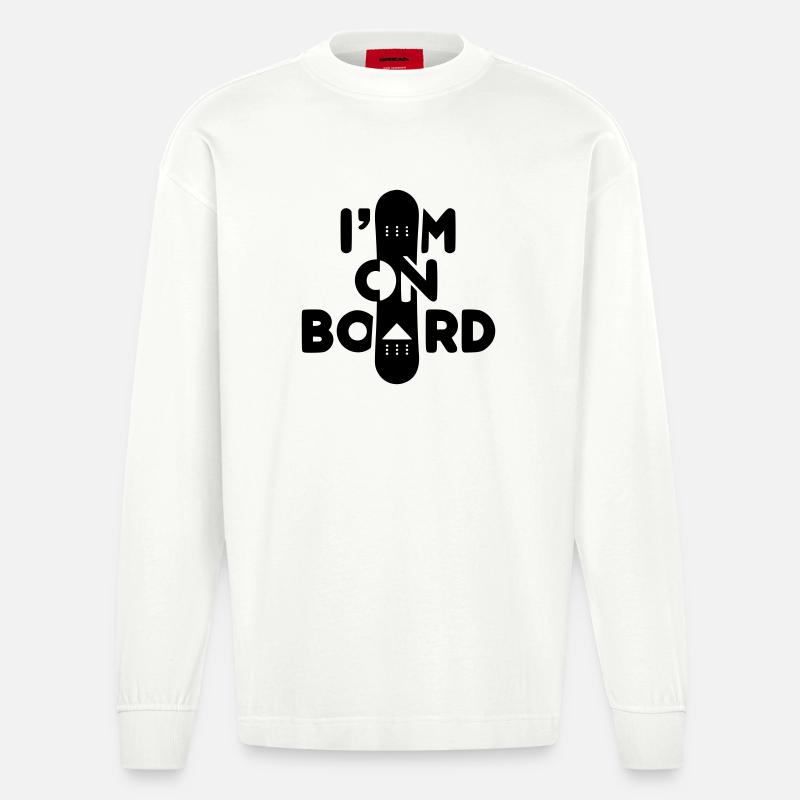 Ich bin an Bord -Snowboard - Heavyweight Oversized Organic Langarmshirt Made in EU - OFF WHITE