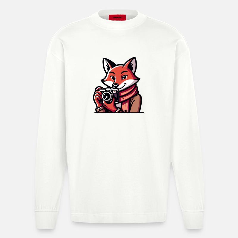 Shutter Fox: Der Schnappschuss-Abenteurer - Heavyweight Oversized Organic Langarmshirt Made in EU - OFF WHITE