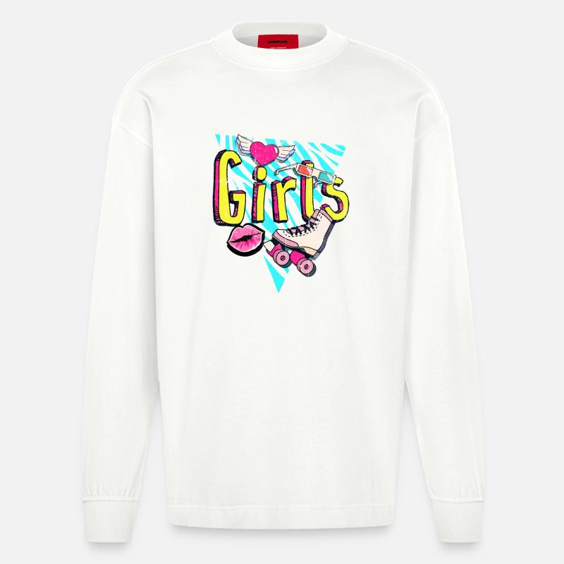 Mädchen Retro Roller Pop Art - Heavyweight Oversized Organic Langarmshirt Made in EU - OFF WHITE