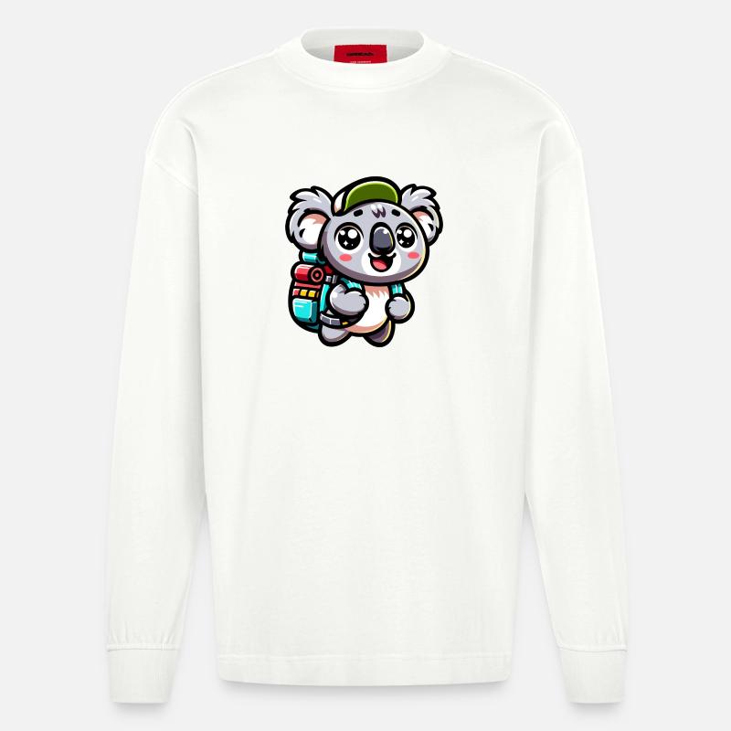 Abenteuerlustiger Koala Backpacker Illustration - Heavyweight Oversized Organic Langarmshirt Made in EU - OFF WHITE