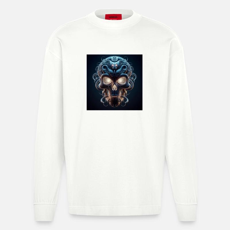 Schädel verschmolzen mit Snake 3D - Heavyweight Oversized Organic Langarmshirt Made in EU - OFF WHITE