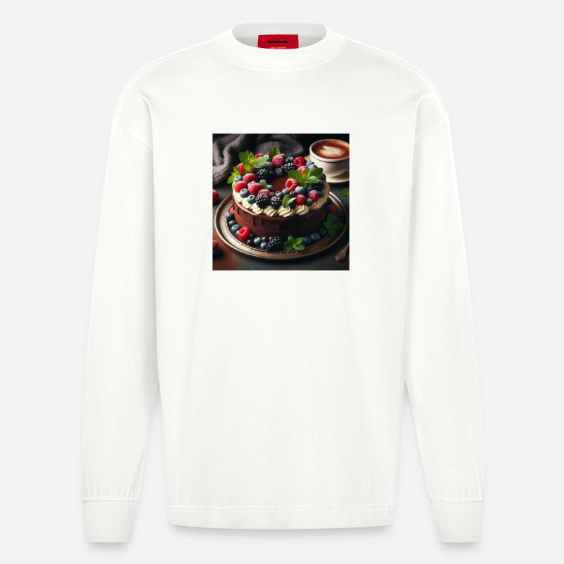 Schokoladen-Beeren-Kuchen - Heavyweight Oversized Organic Langarmshirt Made in EU - OFF WHITE