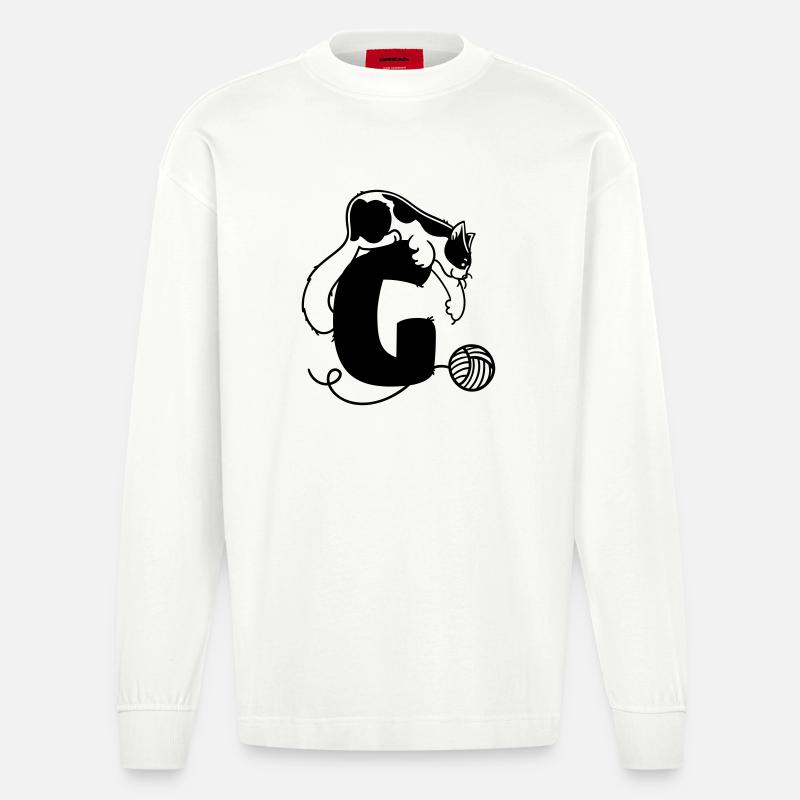 Katze Buchstabe G - Heavyweight Oversized Organic Langarmshirt Made in EU - OFF WHITE