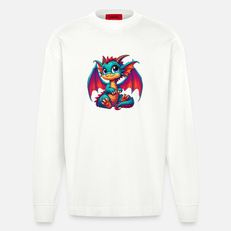 Drache - Heavyweight Oversized Organic Langarmshirt Made in EU - OFF WHITE