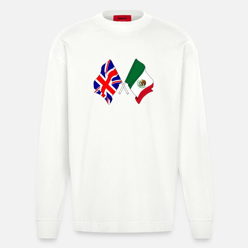 Drapeau de l’Angleterre, drapeau du Mexique - Manches longues bio épais oversize fabriqué en UE - OFF WHITE