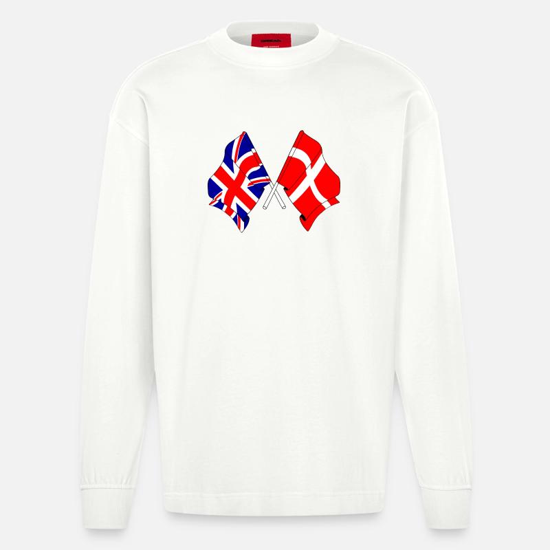Drapeau de l’Angleterre, drapeau du Danemark - Manches longues bio épais oversize fabriqué en UE - OFF WHITE