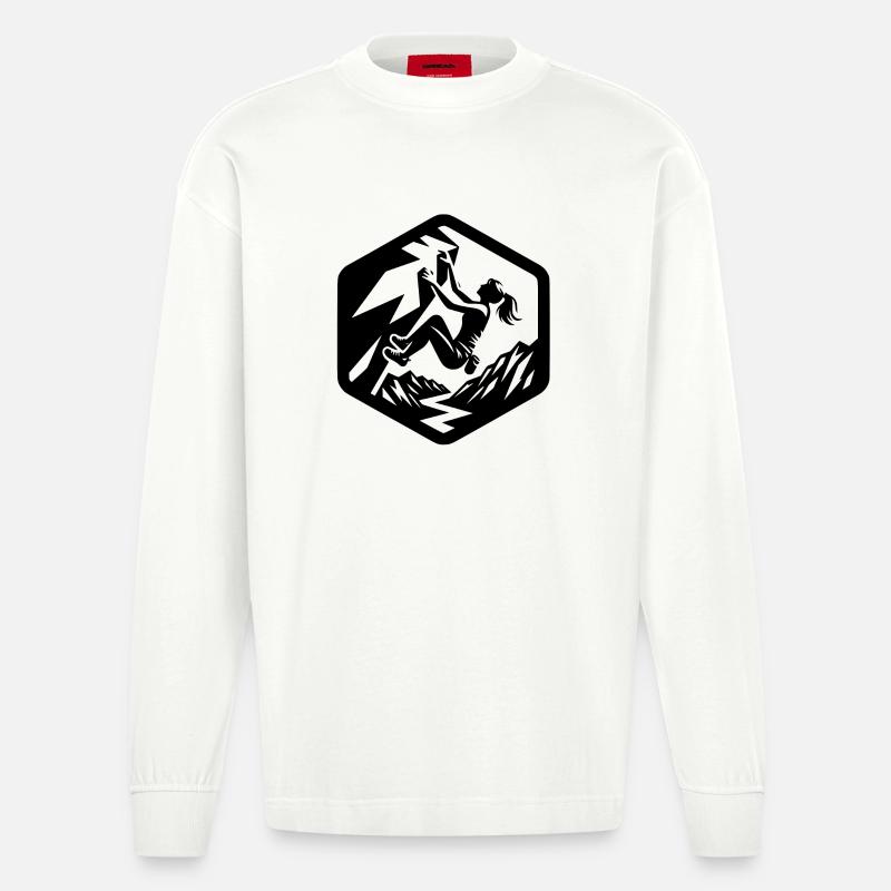 Mädchen klettern bouldern Logo Emblem Alpen - Heavyweight Oversized Organic Langarmshirt Made in EU - OFF WHITE