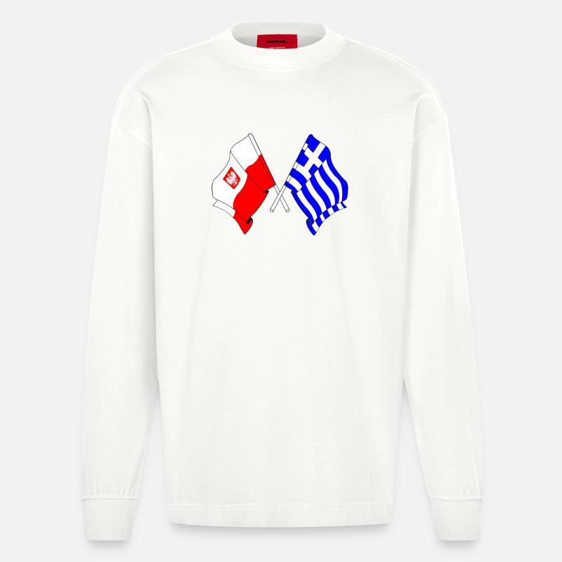 Drapeau Pologne, drapeau Grèce - Manches longues bio épais oversize fabriqué en UE - OFF WHITE