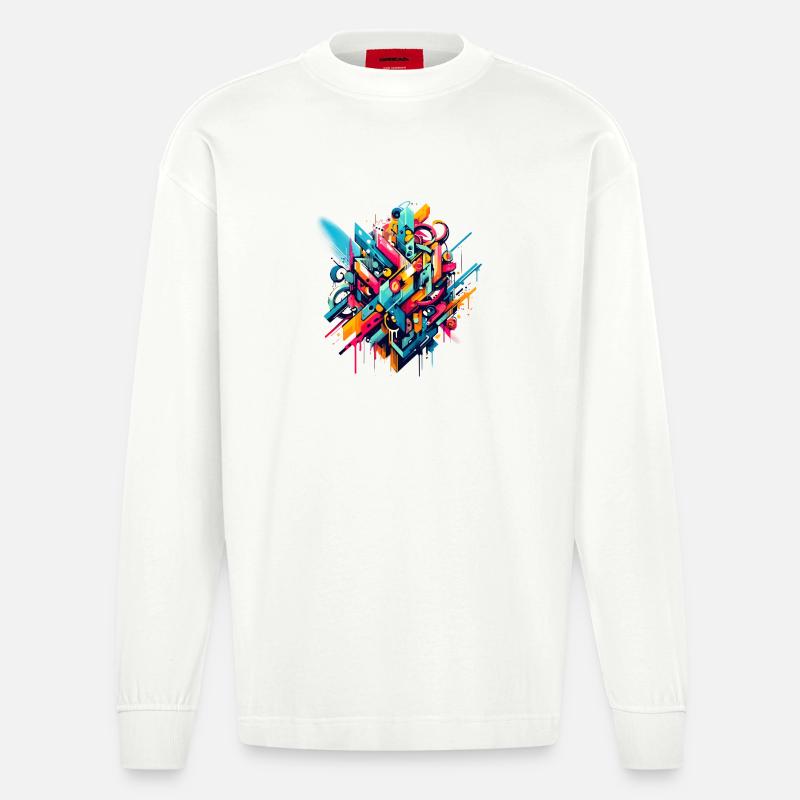 Coole bunte dynamische Graffiti-Illustration - Heavyweight Oversized Organic Langarmshirt Made in EU - OFF WHITE