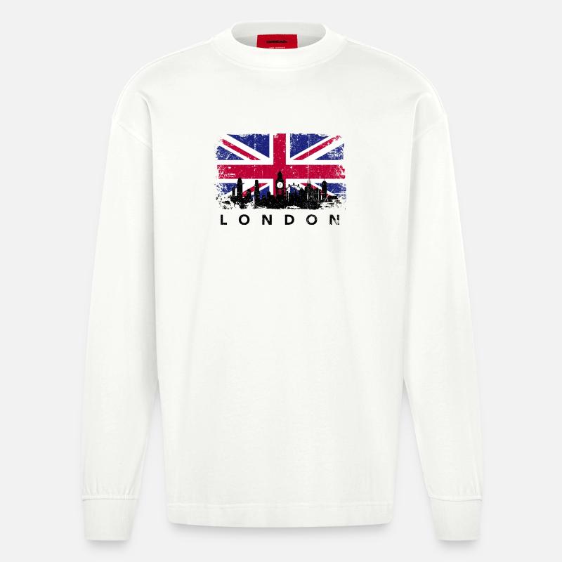 Silhouette de l’Union Jack Skyline - Manches longues bio épais oversize fabriqué en UE - OFF WHITE
