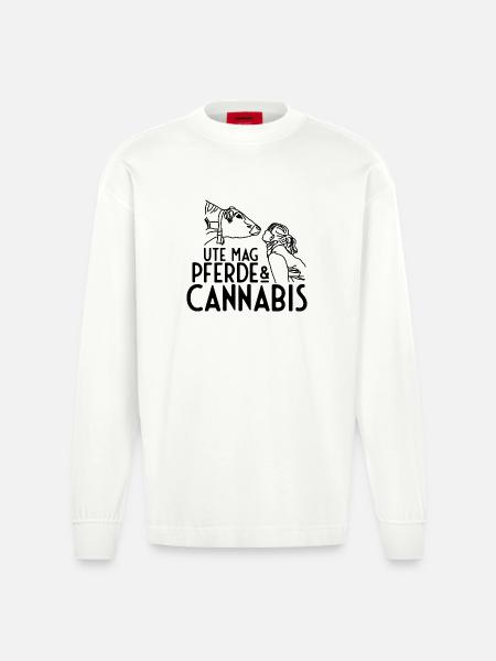 Canabis Hemp Weeding - Heavyweight Oversized Organic Longsleeve Shirt Made in EU - OFF WHITE