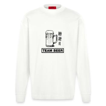 Beer, Beer, Cerveza (Bachelor Party Team Design) - Heavyweight Oversized Organic Longsleeve Shirt Made in EU - OFF WHITE - Front