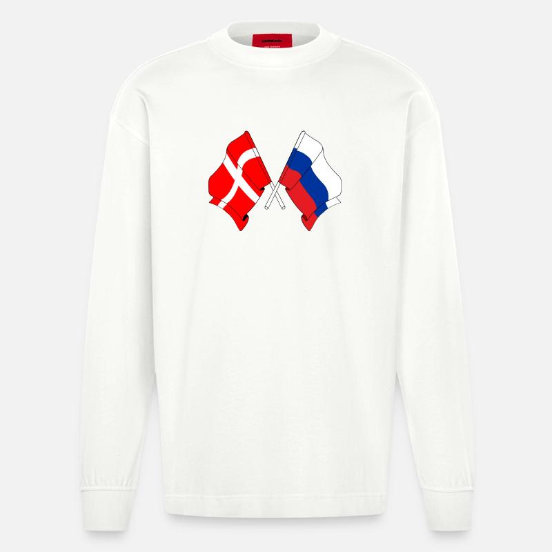 Drapeau Danemark, drapeau Russie - Manches longues bio épais oversize fabriqué en UE - OFF WHITE