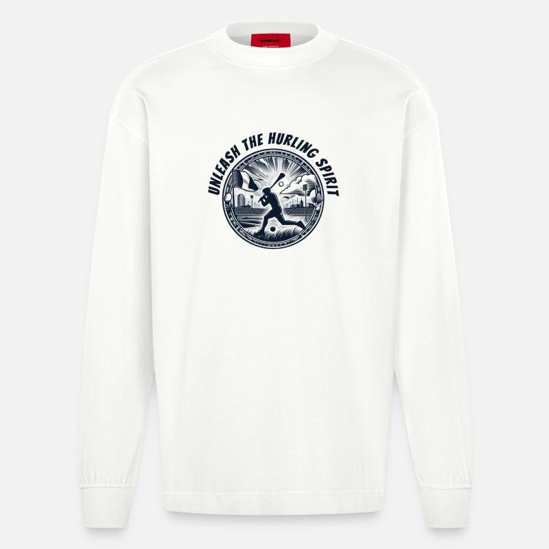 Entfesseln Sie den Hurling-Geist - Heavyweight Oversized Organic Langarmshirt Made in EU - OFF WHITE