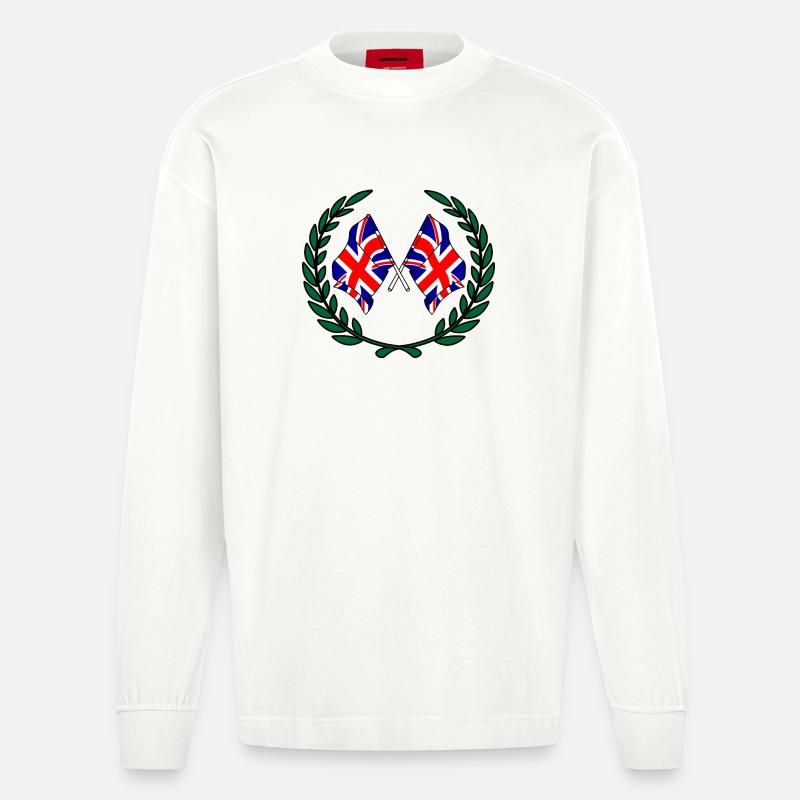 Drapeaux Angleterre en couronne de laurier - Manches longues bio épais oversize fabriqué en UE - OFF WHITE