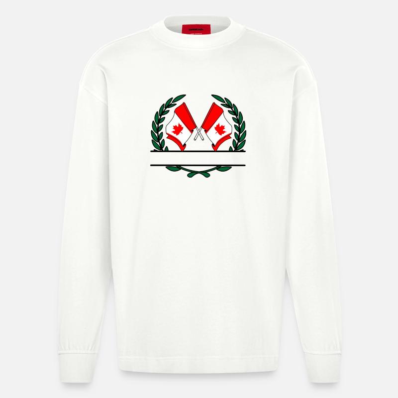 Flaggen Kanada Lorbeerkranz-Banner - Heavyweight Oversized Organic Langarmshirt Made in EU - OFF WHITE