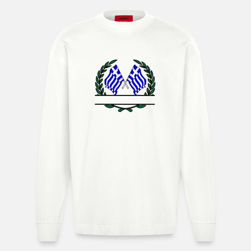 Drapeaux Grèce couronne de laurier bannière - Manches longues bio épais oversize fabriqué en UE - OFF WHITE