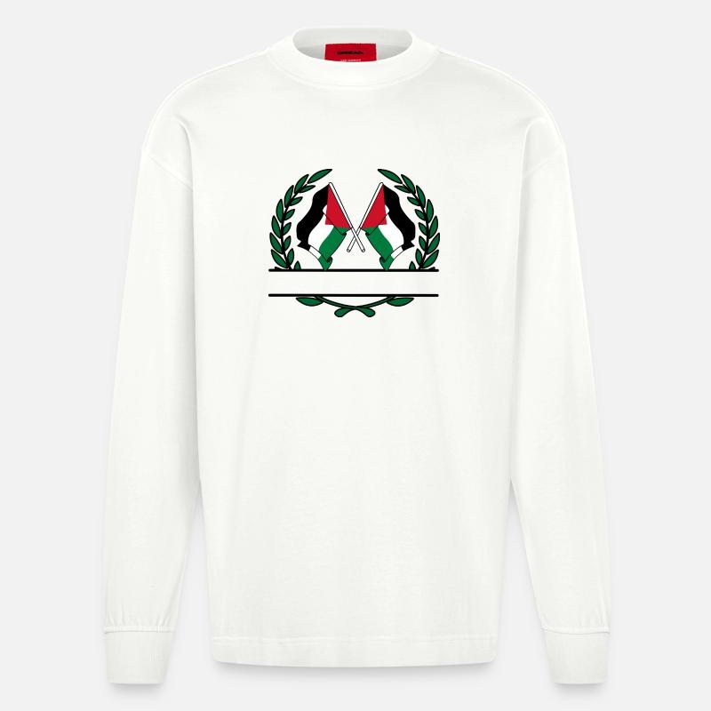 Fahnen mit palästinensischem Lorbeerkranz - Heavyweight Oversized Organic Langarmshirt Made in EU - OFF WHITE