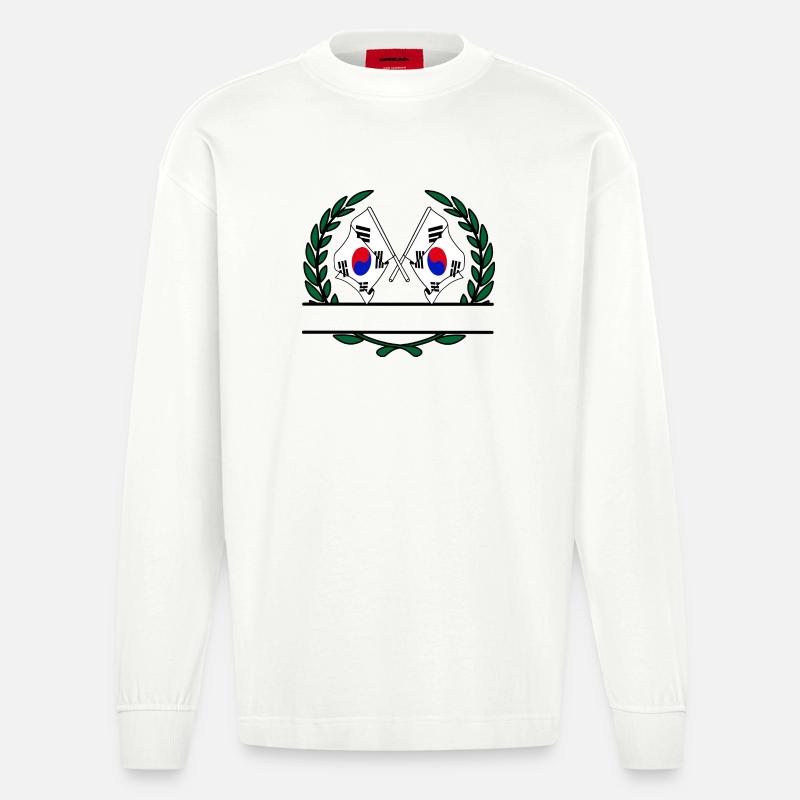 Flaggen Südkoreas Lorbeerkranz-Banner - Heavyweight Oversized Organic Langarmshirt Made in EU - OFF WHITE